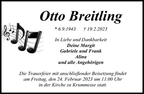 Traueranzeigen von Otto Breitling 